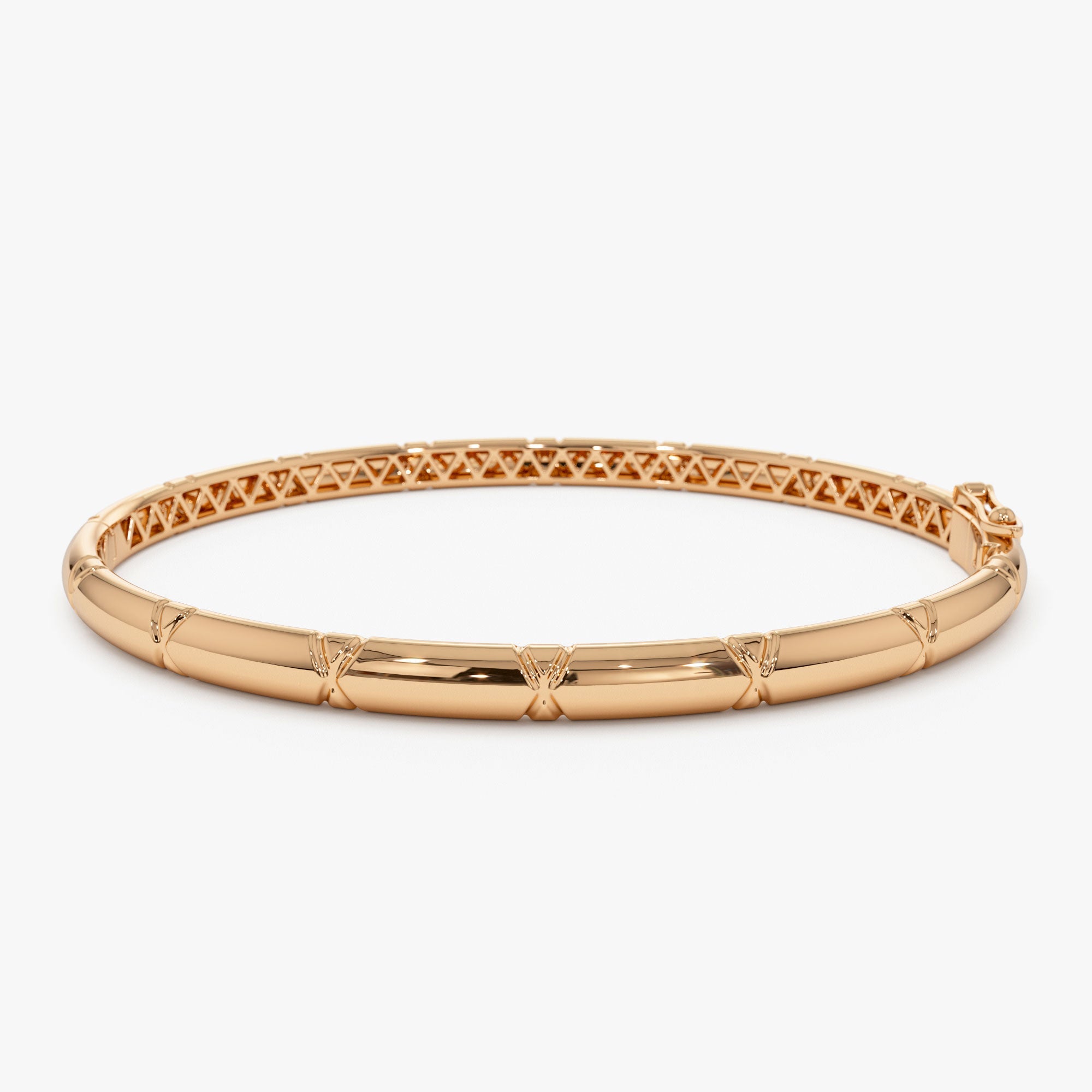14K 4MM Dome X Cut Design Gold Bangle