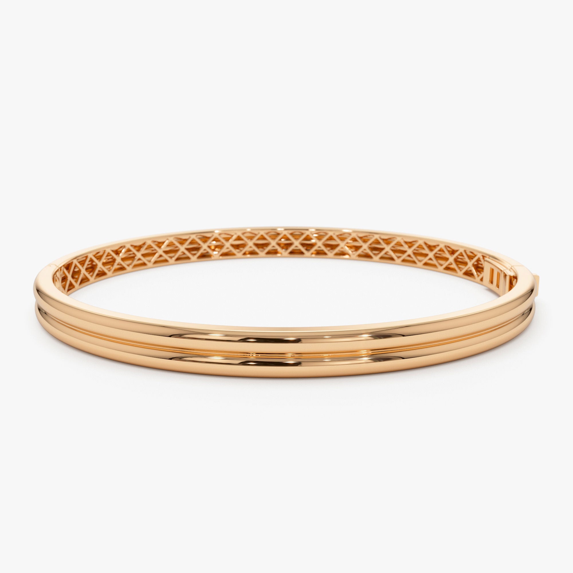 14k Double Row Dome Gold Bangle Bracelet