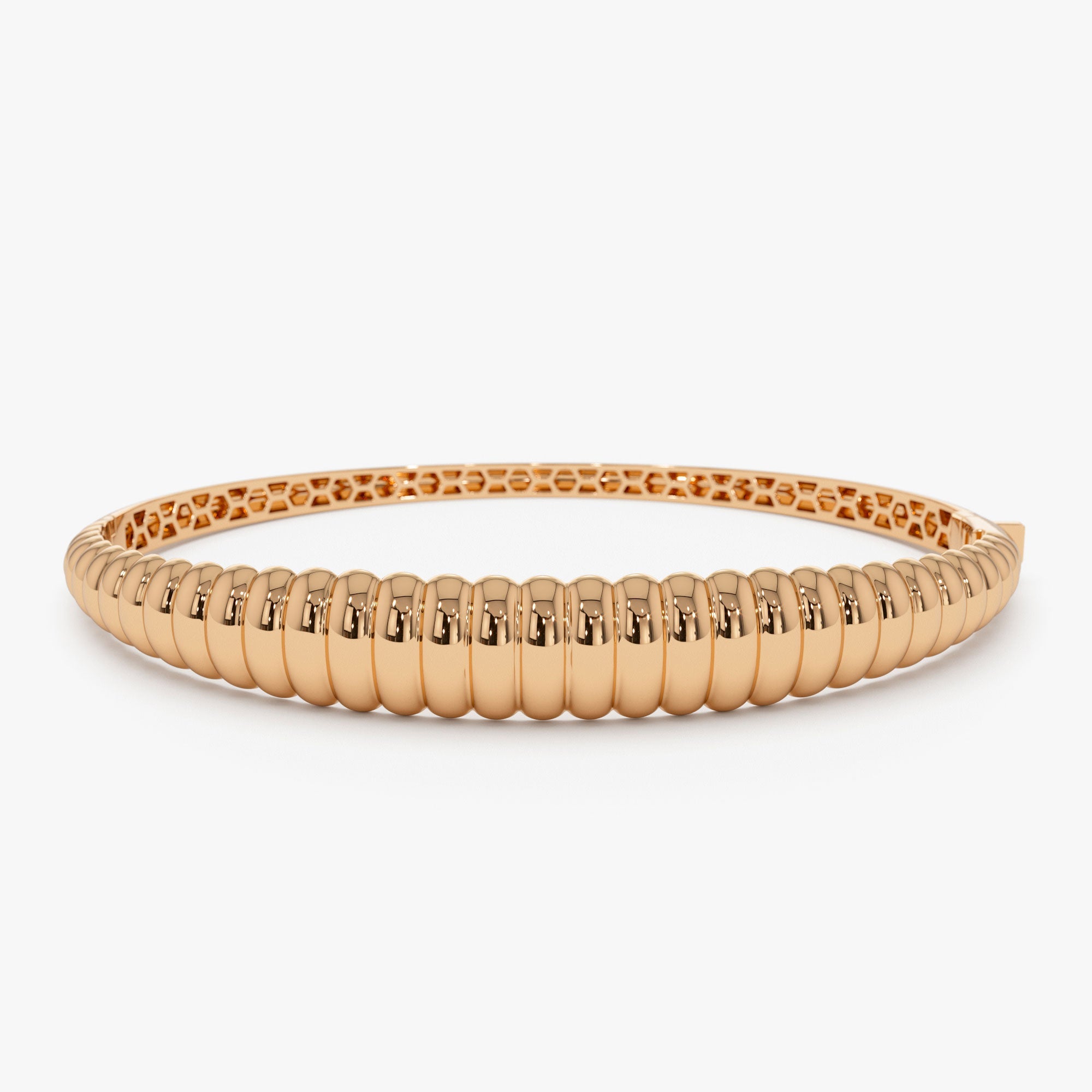 14k Chunky Ribbed Gold Bangle Bracelet