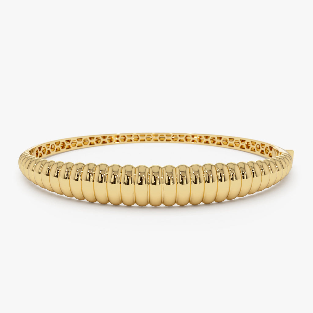 14k Chunky Ribbed Gold Bangle Bracelet