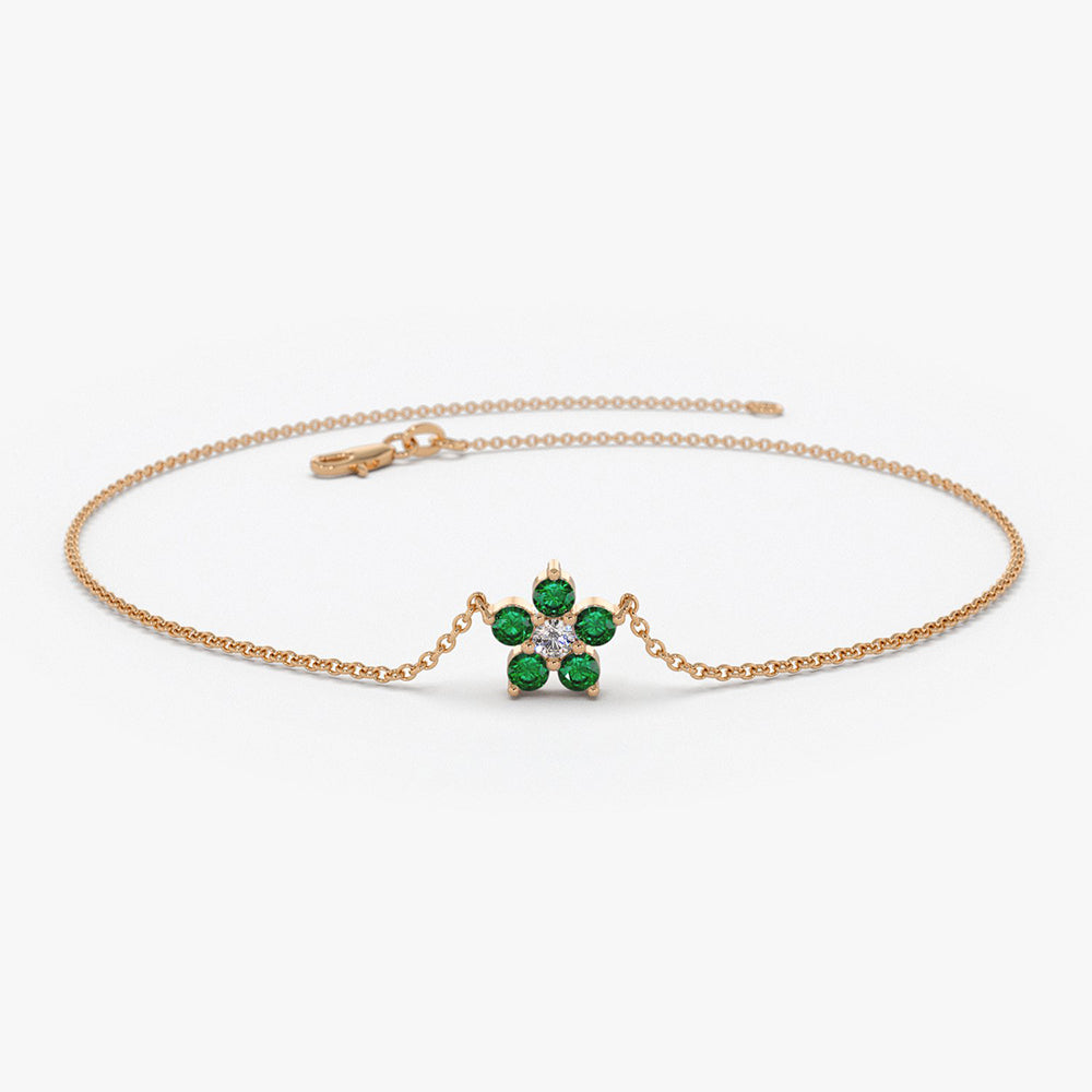 Emerald and Diamond Flower Charm Bracelet