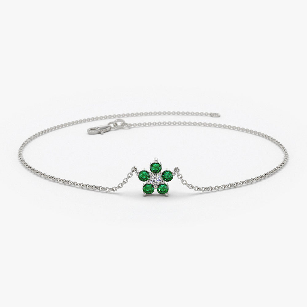 Emerald and Diamond Flower Charm Bracelet