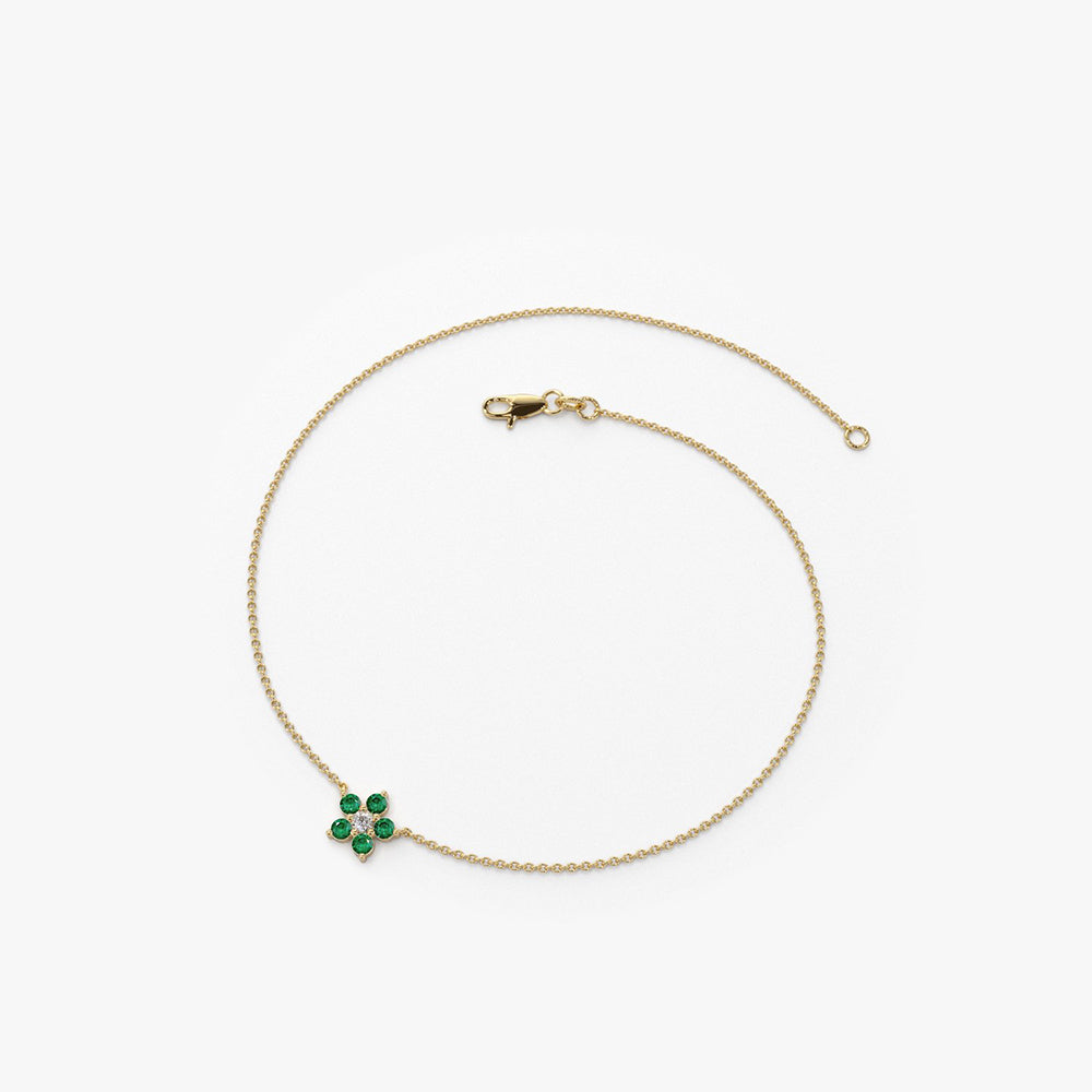 Emerald and Diamond Flower Charm Bracelet