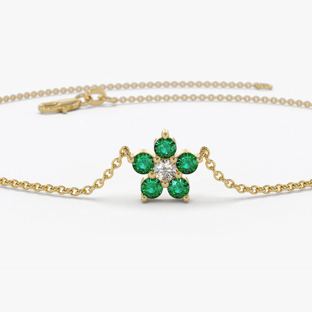 Emerald and Diamond Flower Charm Bracelet