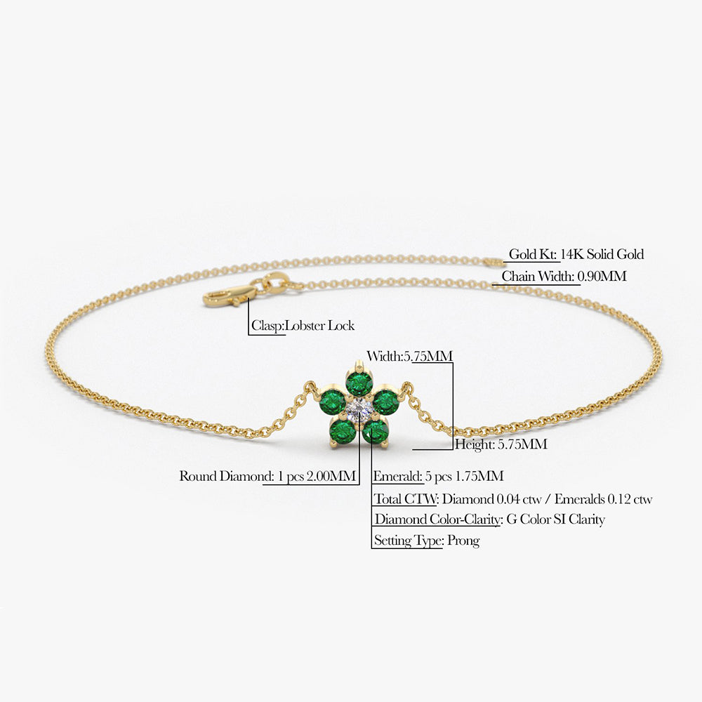 Emerald and Diamond Flower Charm Bracelet