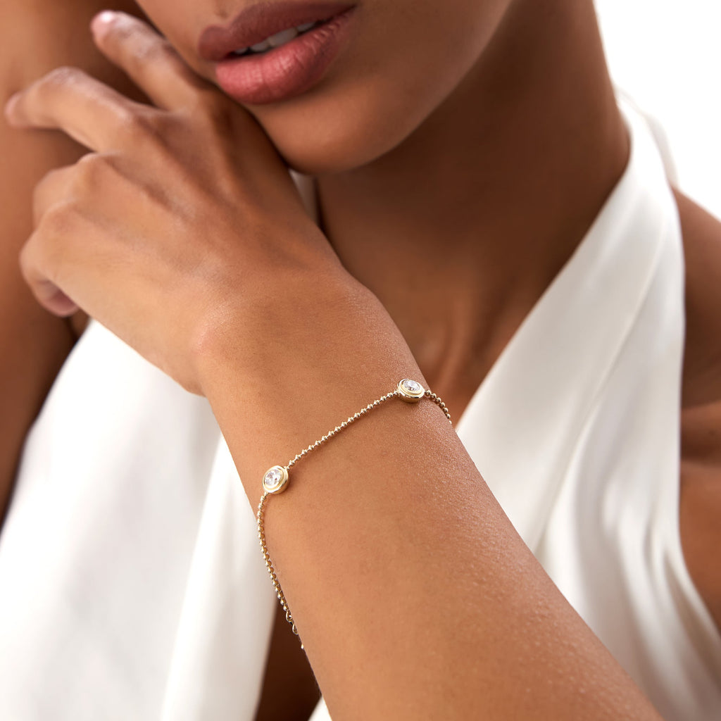 0.75 Ctw 14k Gold Lab Grown Diamond by the Yard Beaded Bracelet - Leda