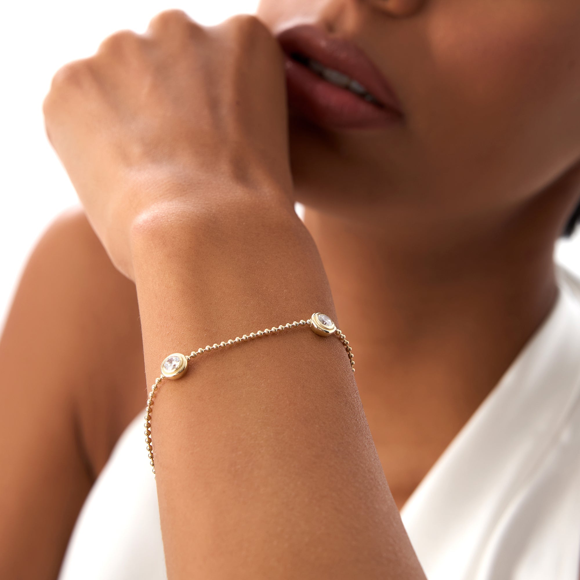 0.75 Ctw 14k Gold Lab Grown Diamond by the Yard Beaded Bracelet - Leda