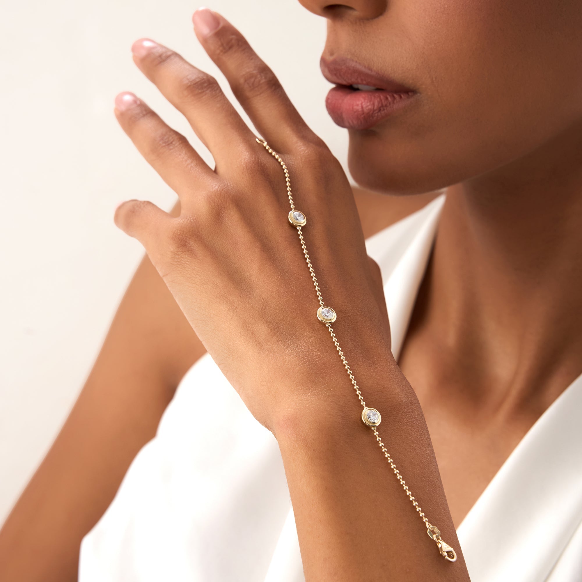 0.75 Ctw 14k Gold Lab Grown Diamond by the Yard Beaded Bracelet - Leda