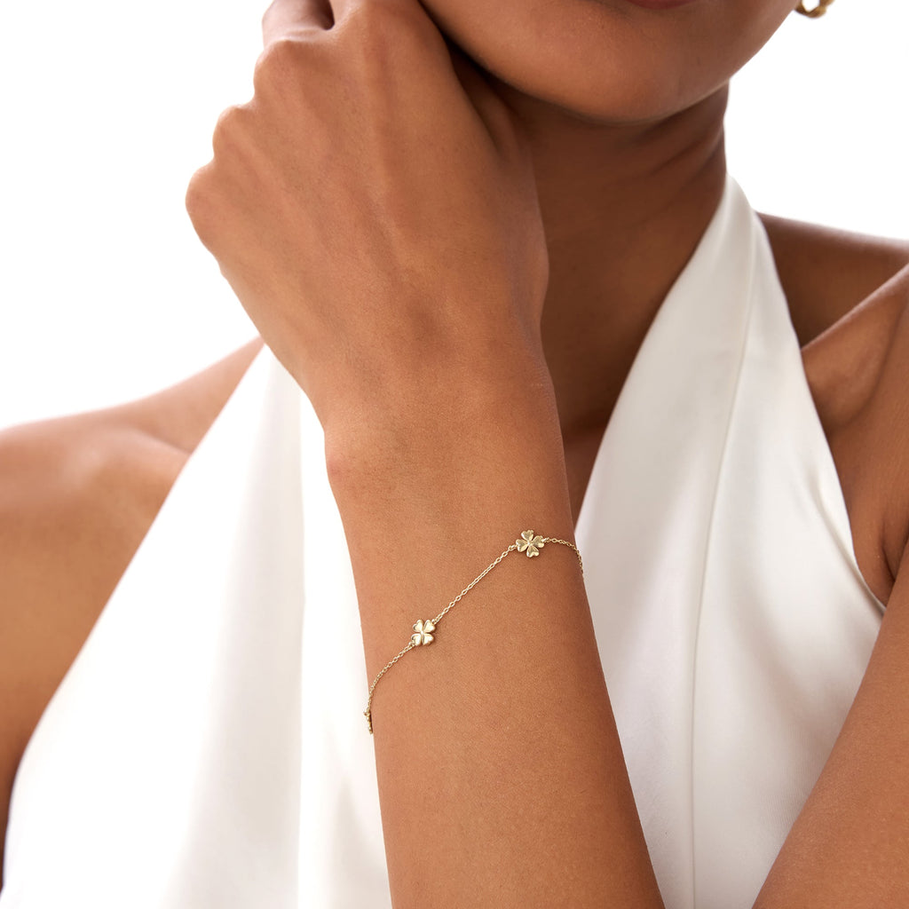 14k Gold Clover Station Bracelet
