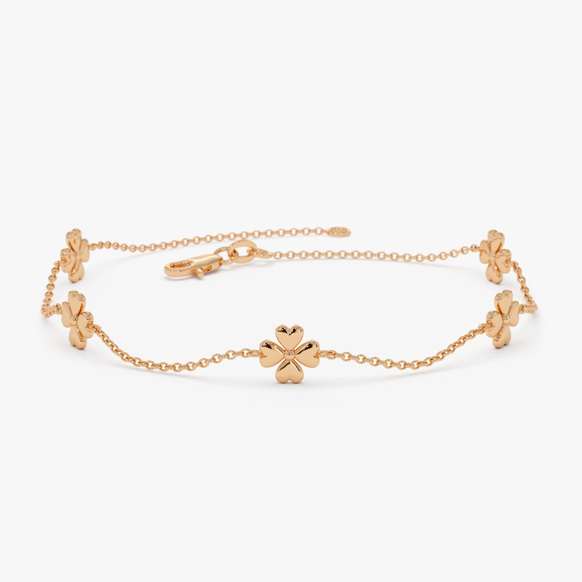 14k Gold Clover Station Bracelet