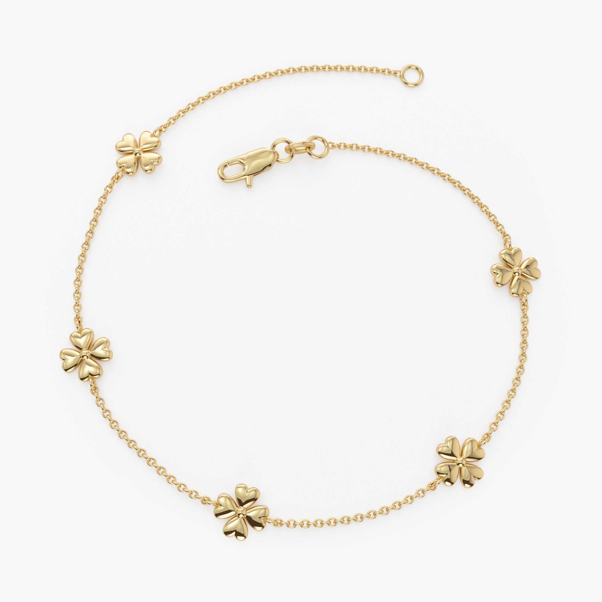 14k Gold Clover Station Bracelet