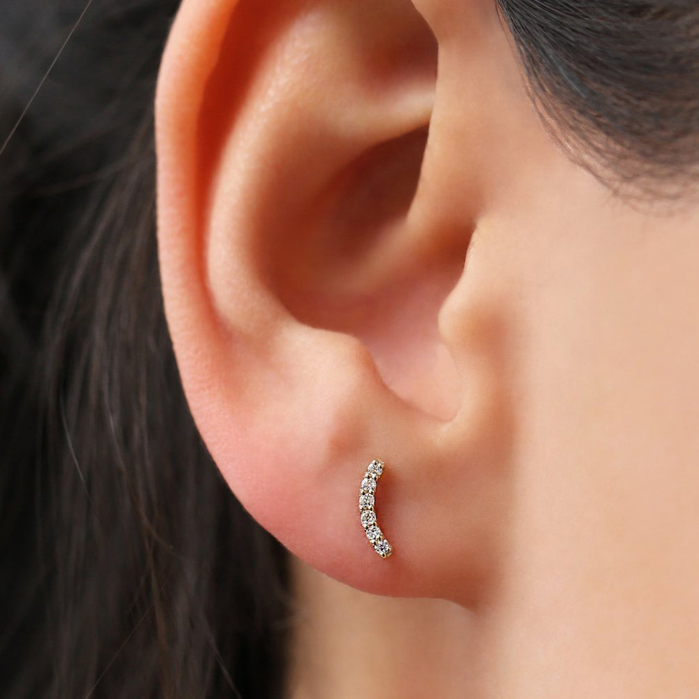 Diamond Curved Bar Stud Earrings