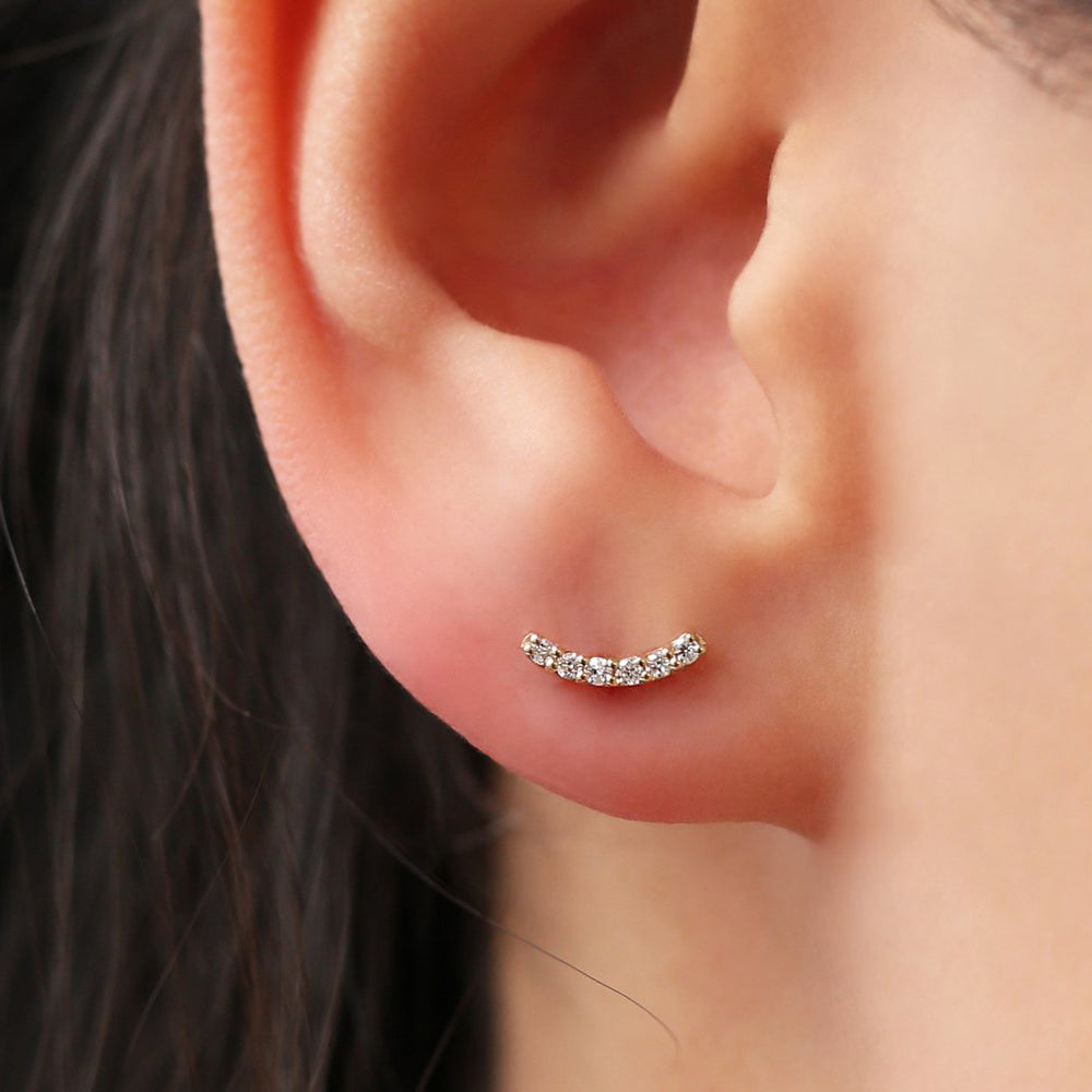Diamond Curved Bar Stud Earrings