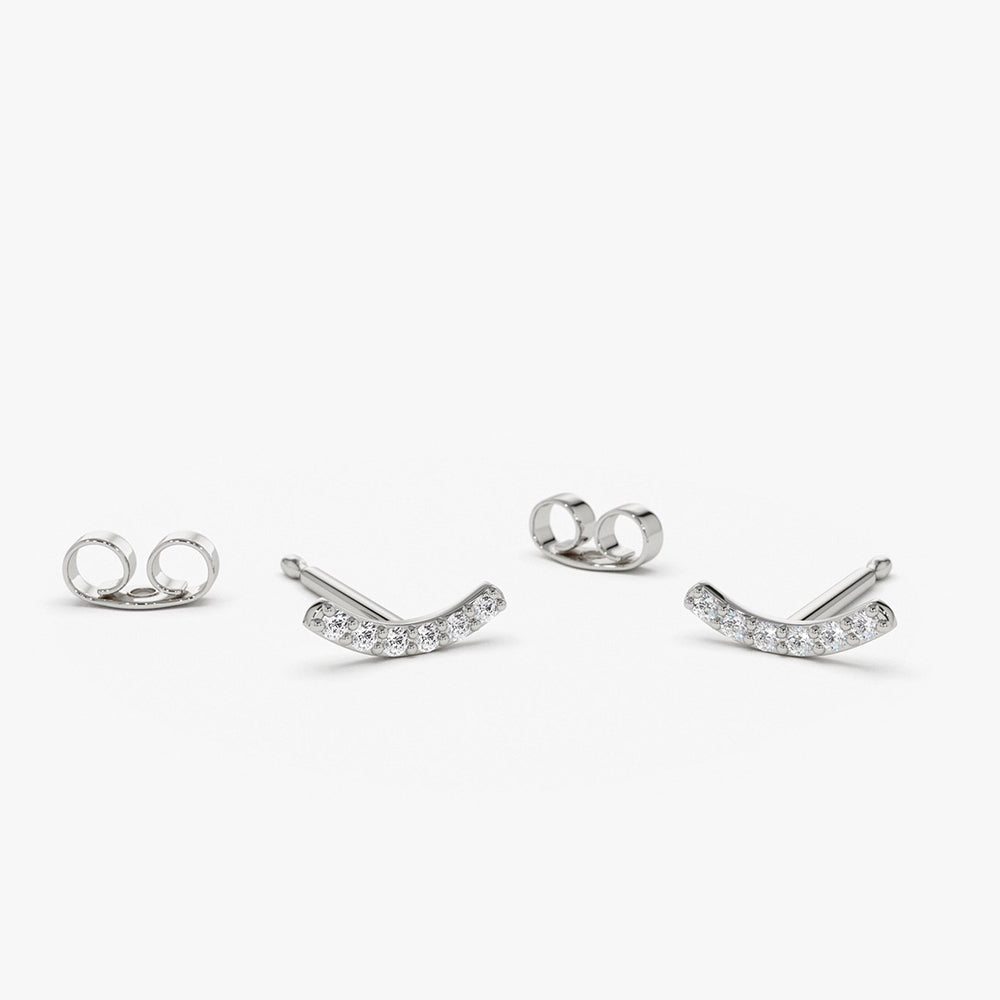 Diamond Curved Bar Stud Earrings