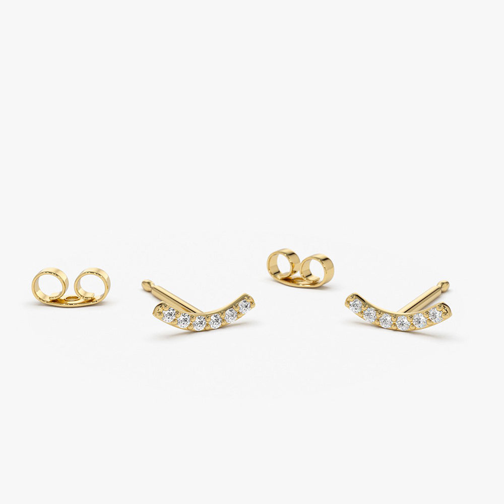 Diamond Curved Bar Stud Earrings