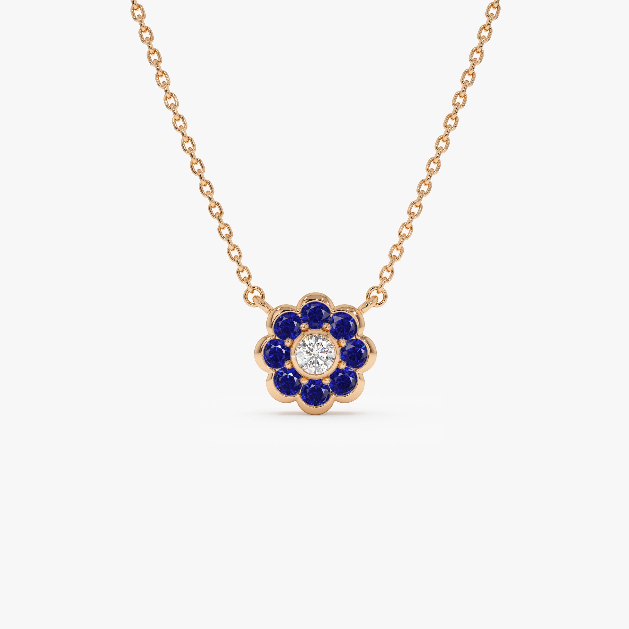 Bezel Setting Sapphire Flower Diamond Necklace