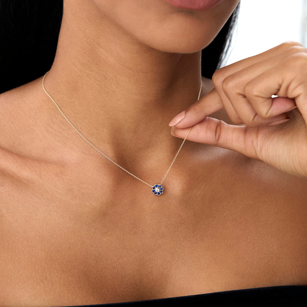 Bezel Setting Sapphire Flower Diamond Necklace
