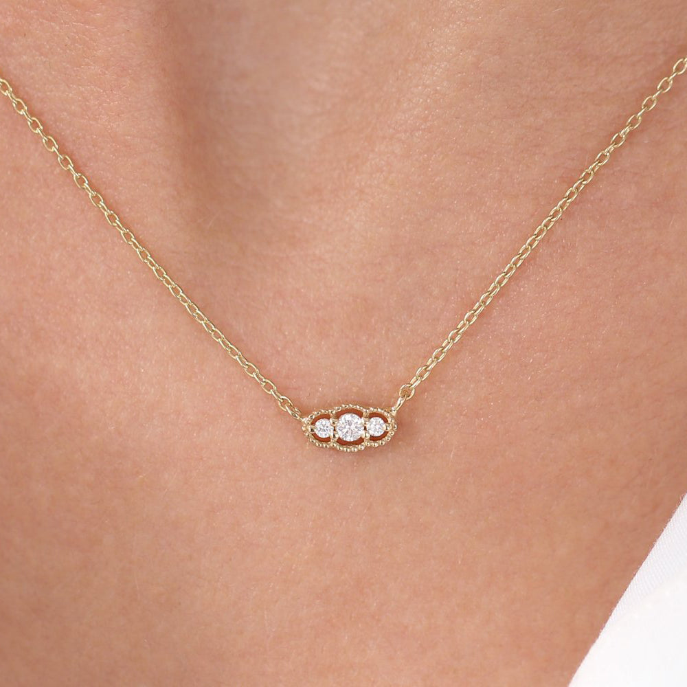14k  Art Deco Trio Diamond Necklace