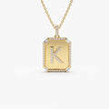 Baguette and Round Diamond Tag Initial Necklace