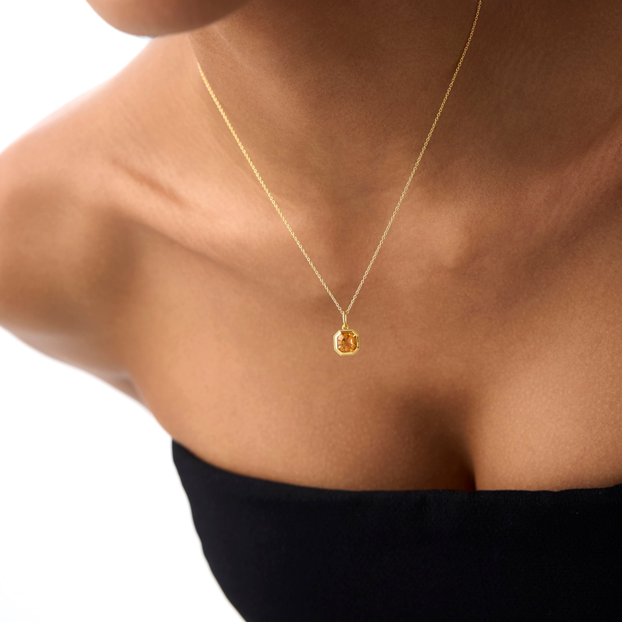 14K Asscher Cut Bezel Set Citrine Necklace