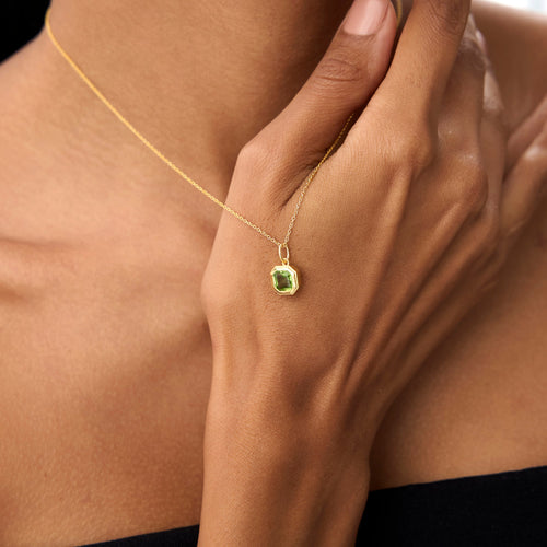 14K Asscher Cut Bezel Set Peridot Necklace