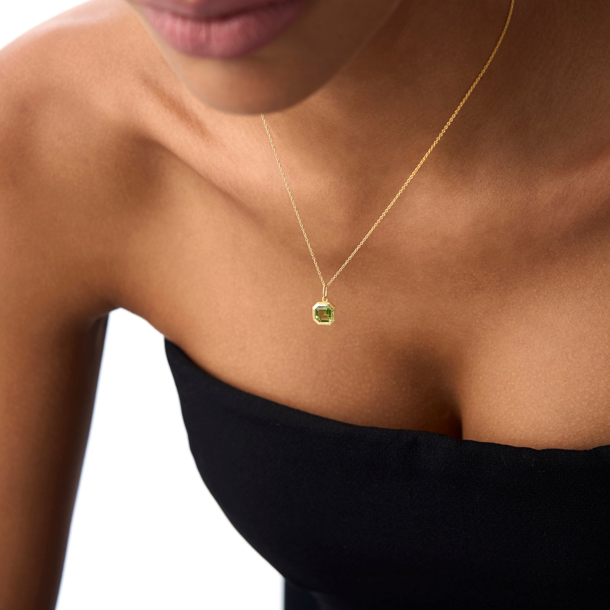 14K Asscher Cut Bezel Set Peridot Necklace