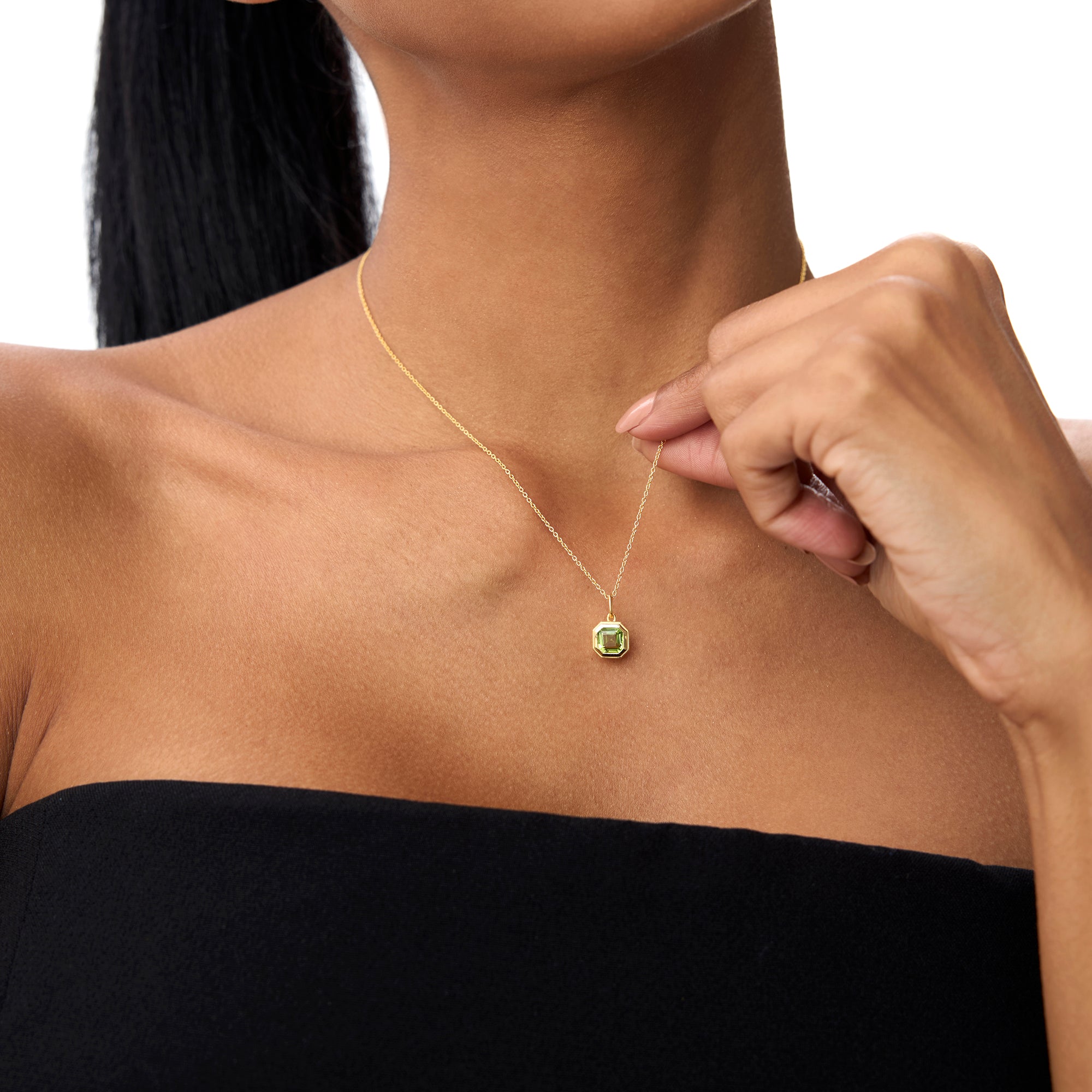 14K Asscher Cut Bezel Set Peridot Necklace