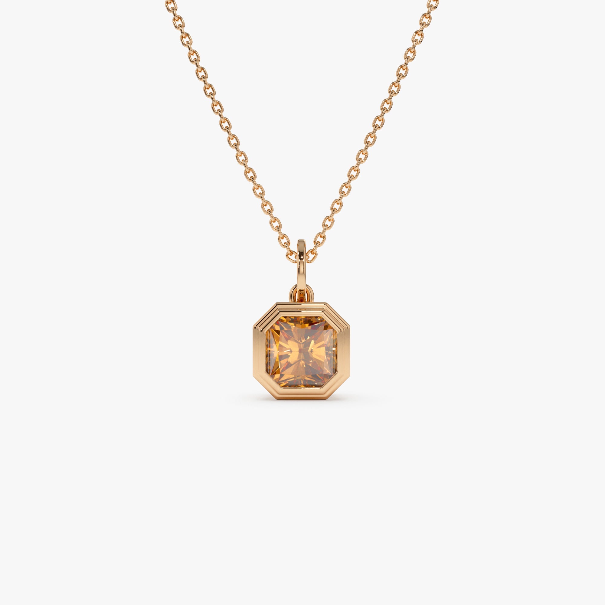14K Asscher Cut Bezel Set Citrine Necklace