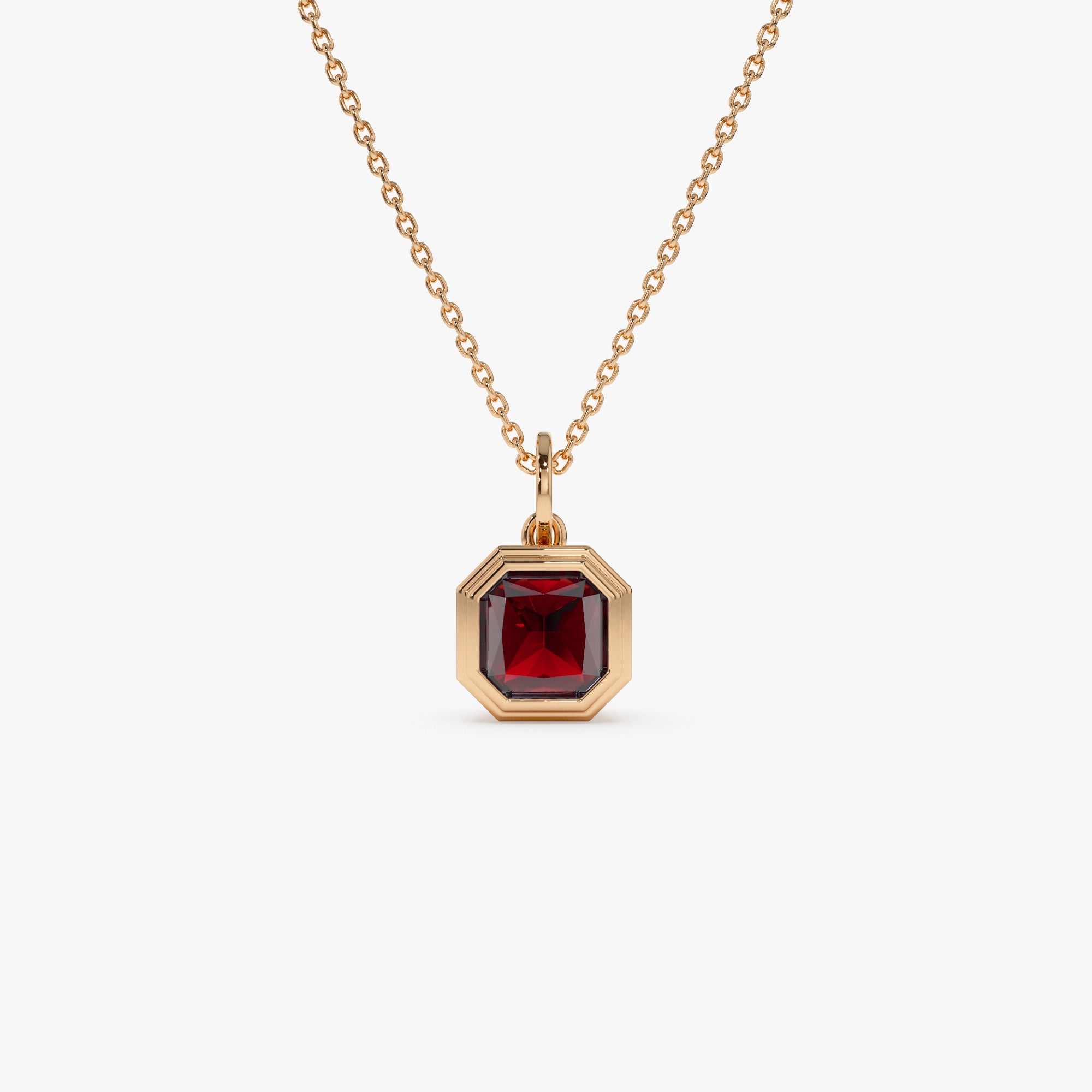 14K Asscher Cut Bezel Set Garnet Necklace