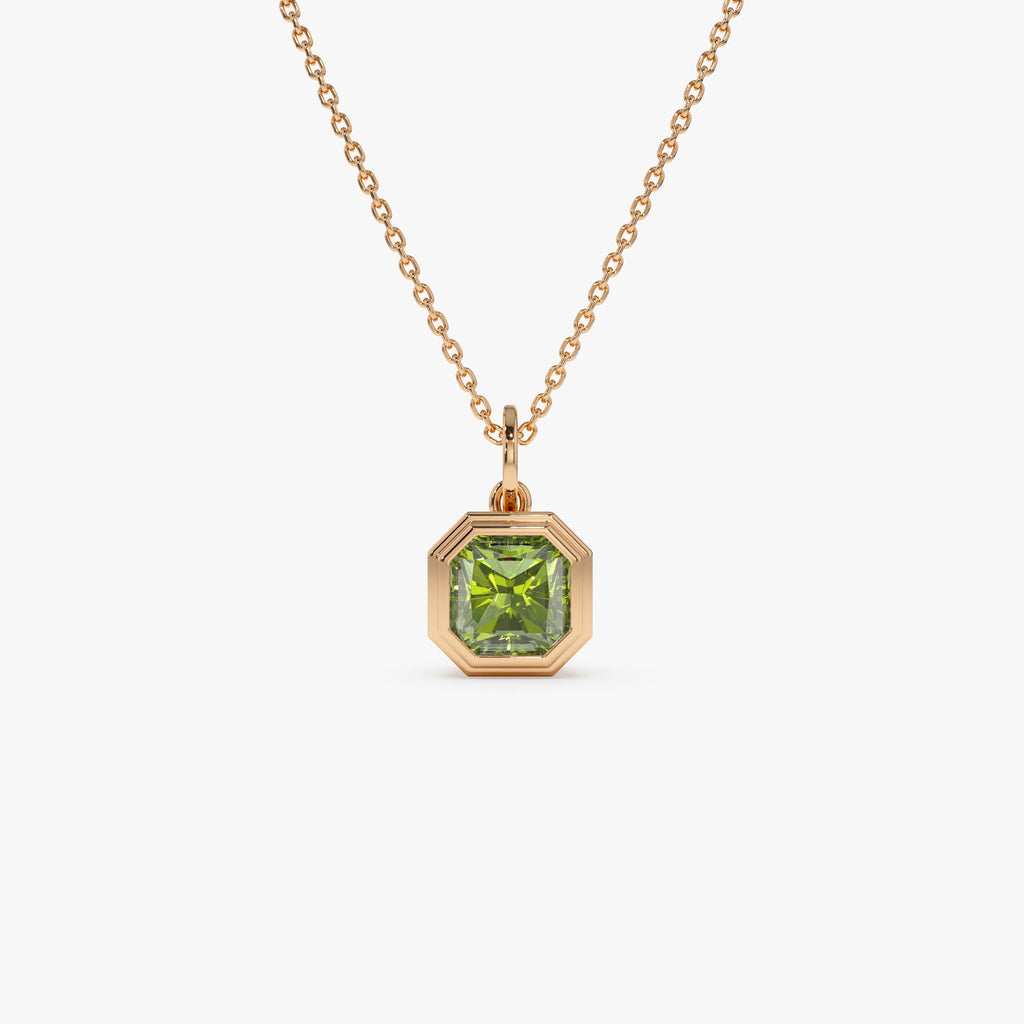 14K Asscher Cut Bezel Set Peridot Necklace