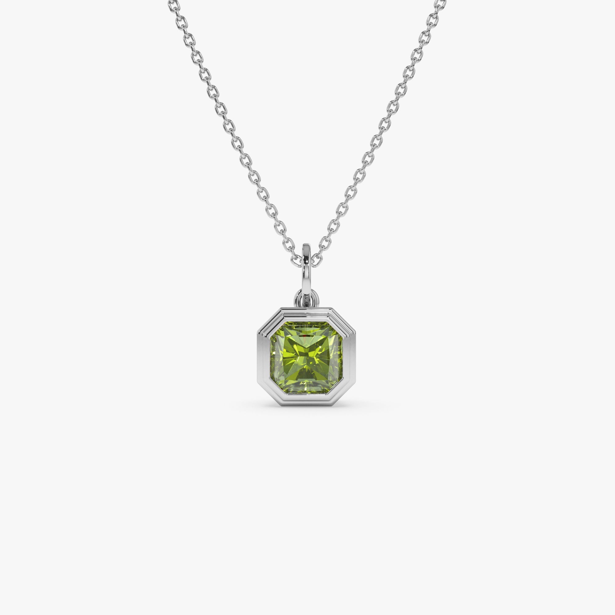 14K Asscher Cut Bezel Set Peridot Necklace