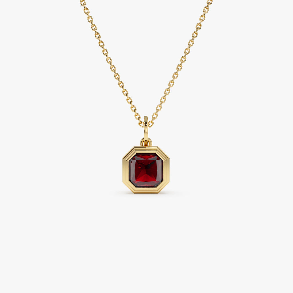 14K Asscher Cut Bezel Set Garnet Necklace