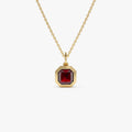 14K Asscher Cut Bezel Set Garnet Necklace