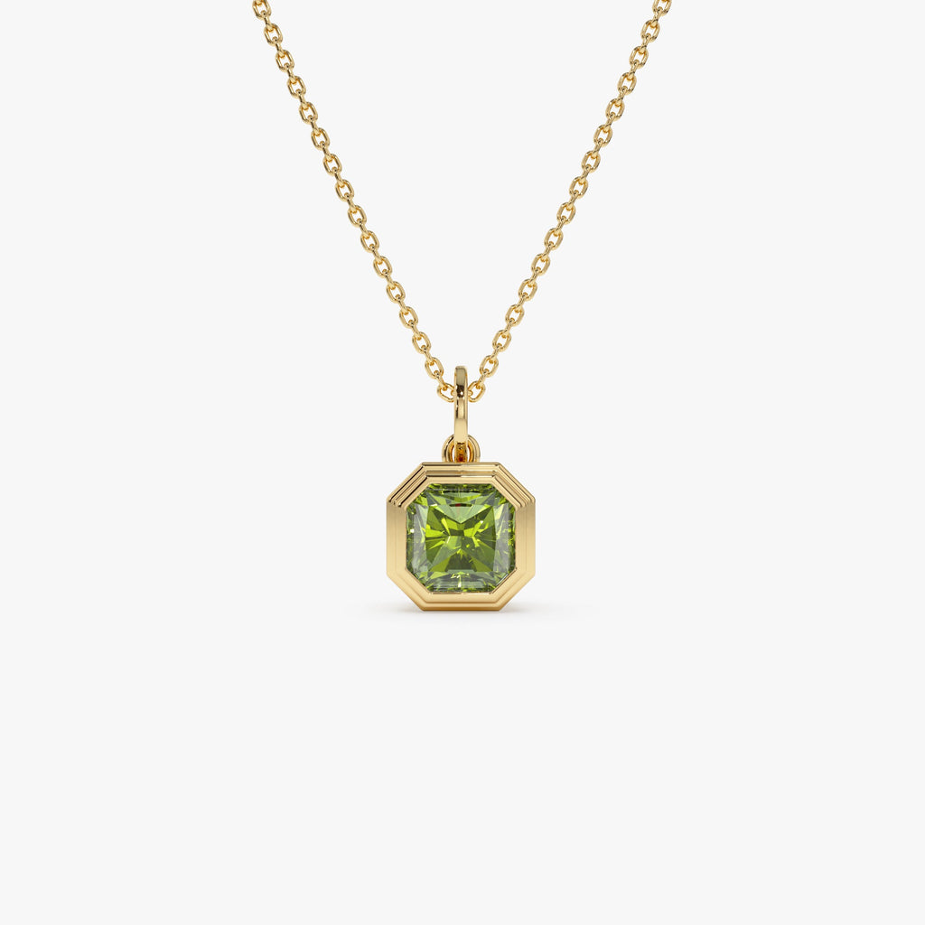 14K Asscher Cut Bezel Set Peridot Necklace