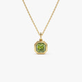 14K Asscher Cut Bezel Set Peridot Necklace