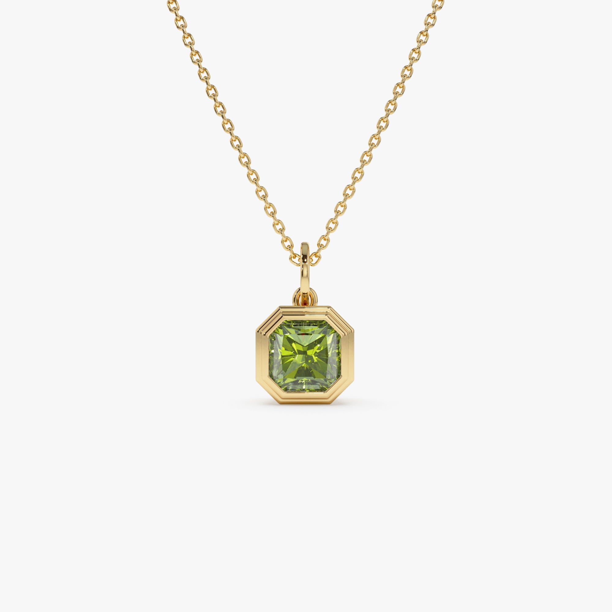 14K Asscher Cut Bezel Set Peridot Necklace
