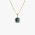 14K Asscher Cut Bezel Set London Blue Topaz  Necklace