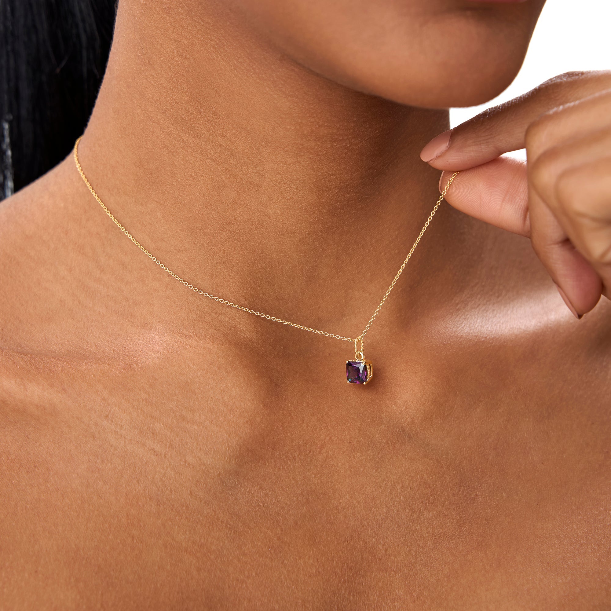 14K Cushion Cut Amethyst Solitaire Necklace