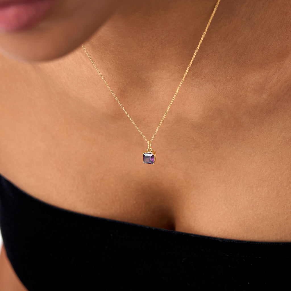 14K Cushion Cut Amethyst Solitaire Necklace