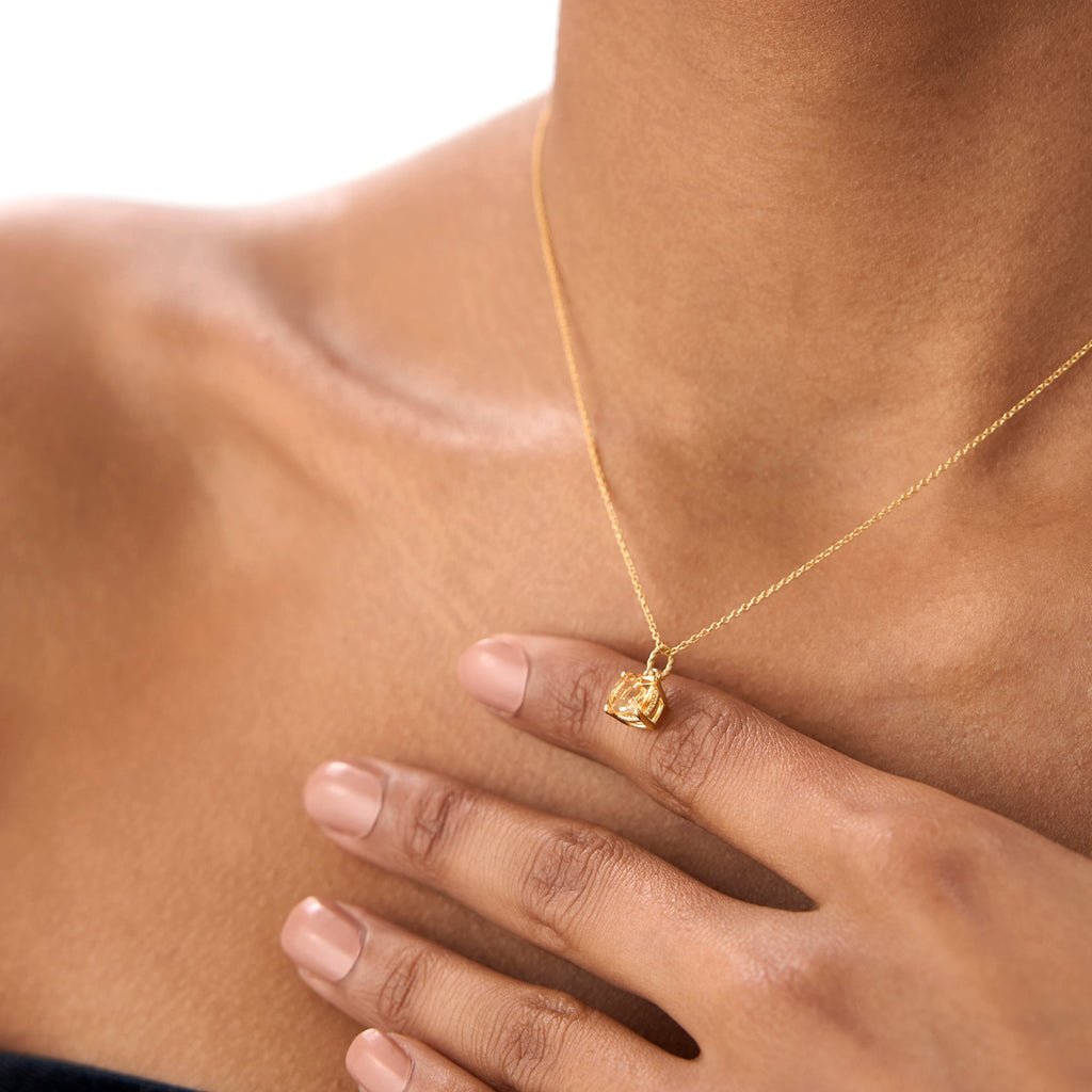 14K Cushion Cut Citrine Solitaire Necklace