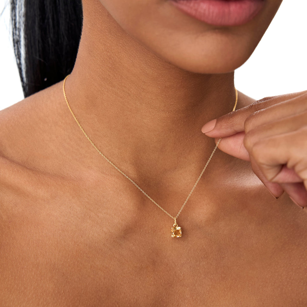 14K Cushion Cut Citrine Solitaire Necklace