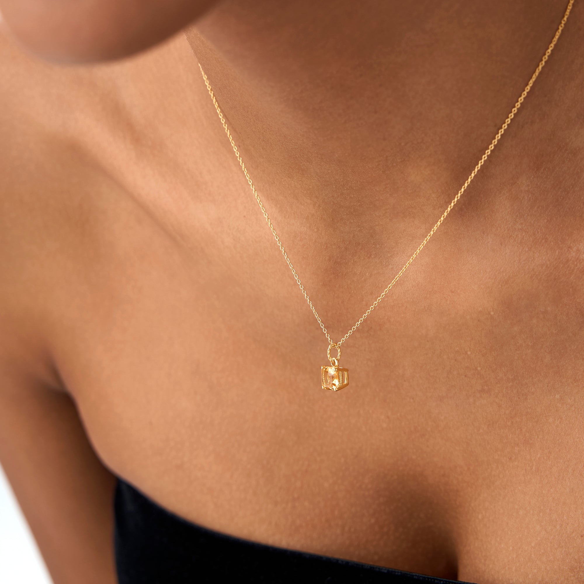 14K Cushion Cut Citrine Solitaire Necklace