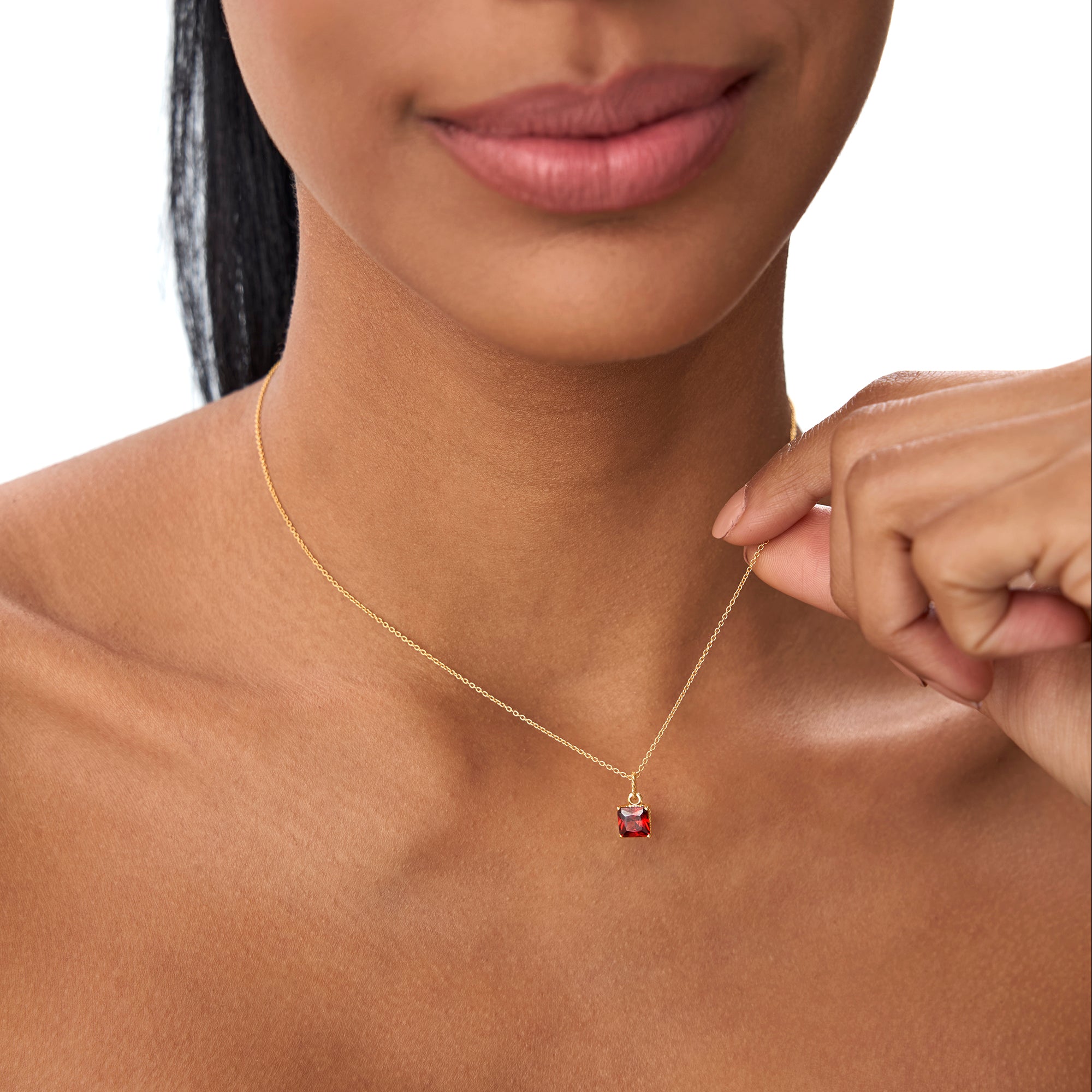 Cushion Cut Garnet Solitaire Necklace