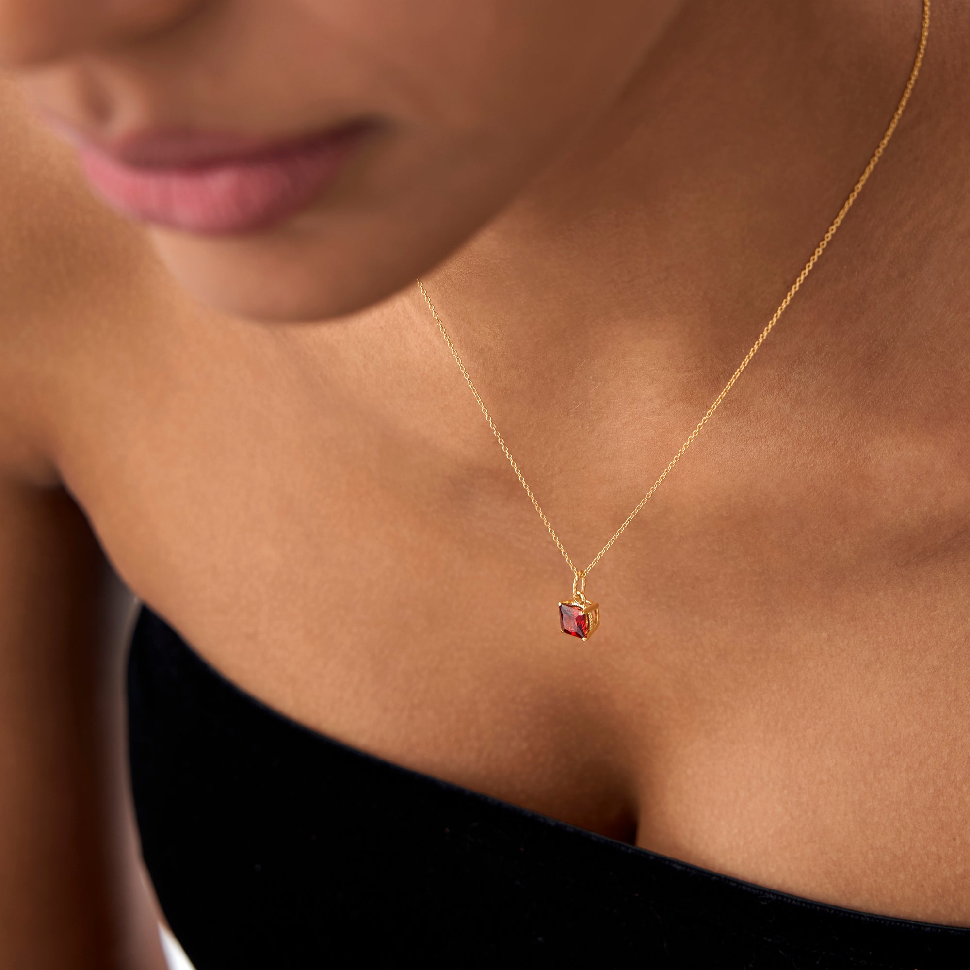 Cushion Cut Garnet Solitaire Necklace