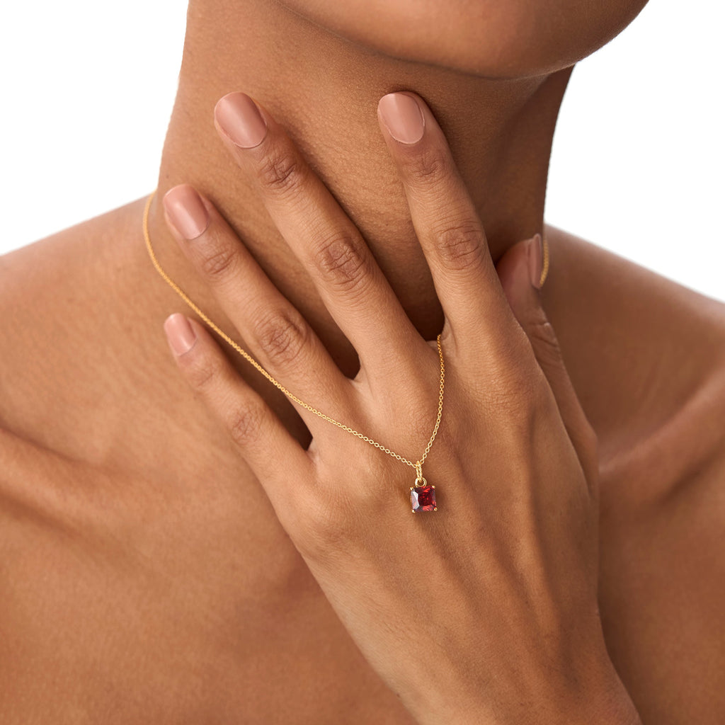 Cushion Cut Garnet Solitaire Necklace