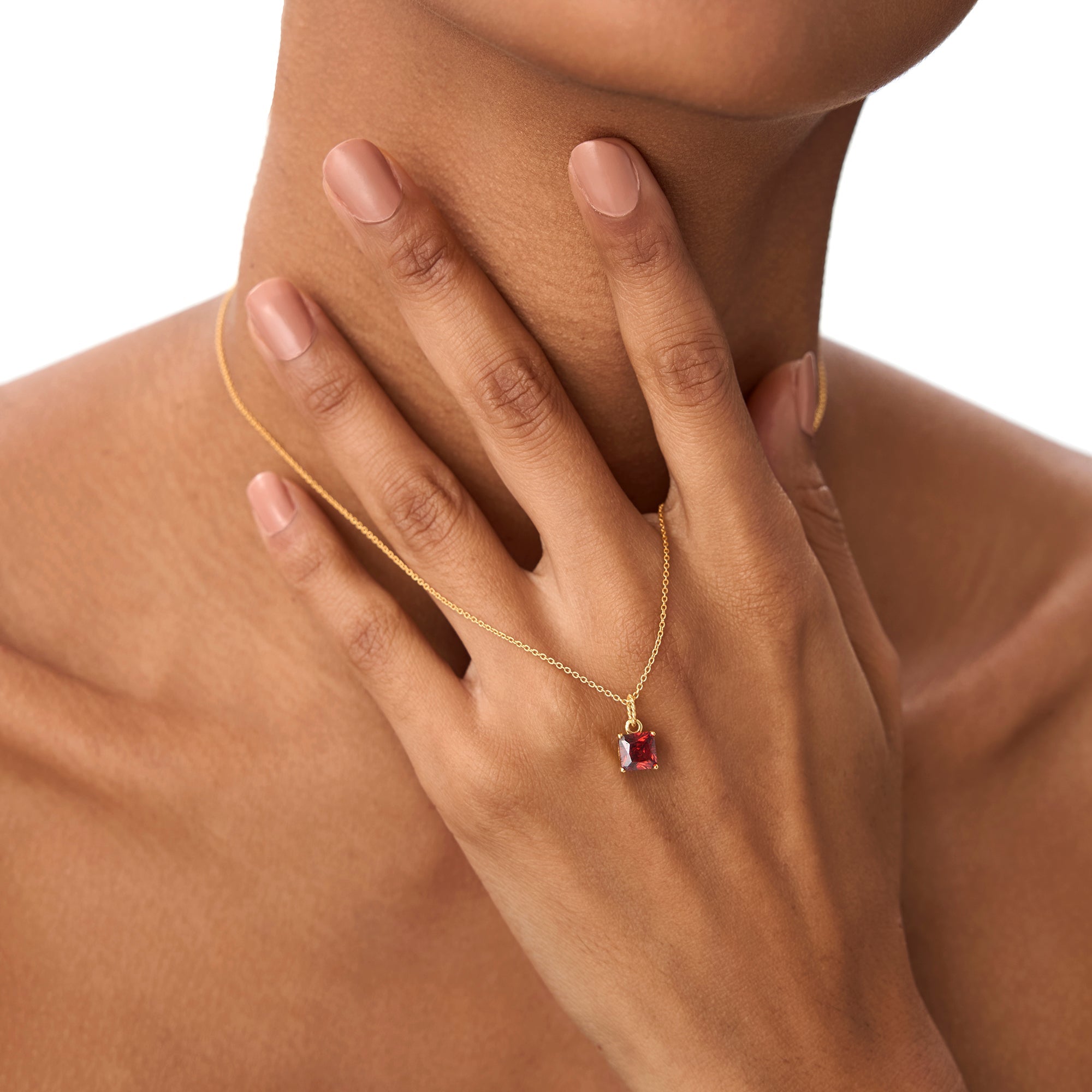 Cushion Cut Garnet Solitaire Necklace