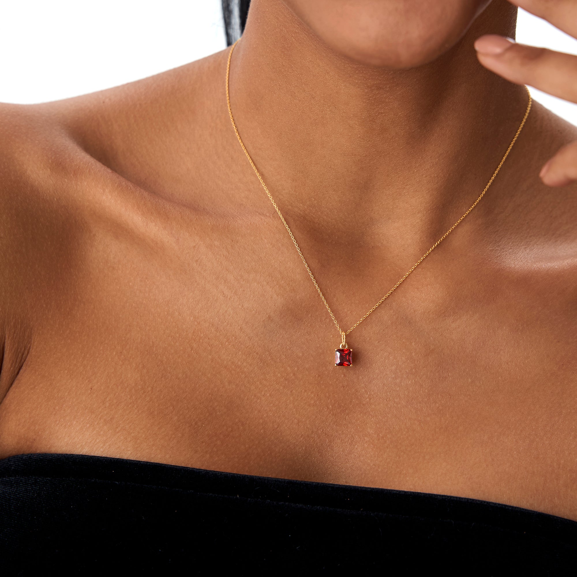 Cushion Cut Garnet Solitaire Necklace