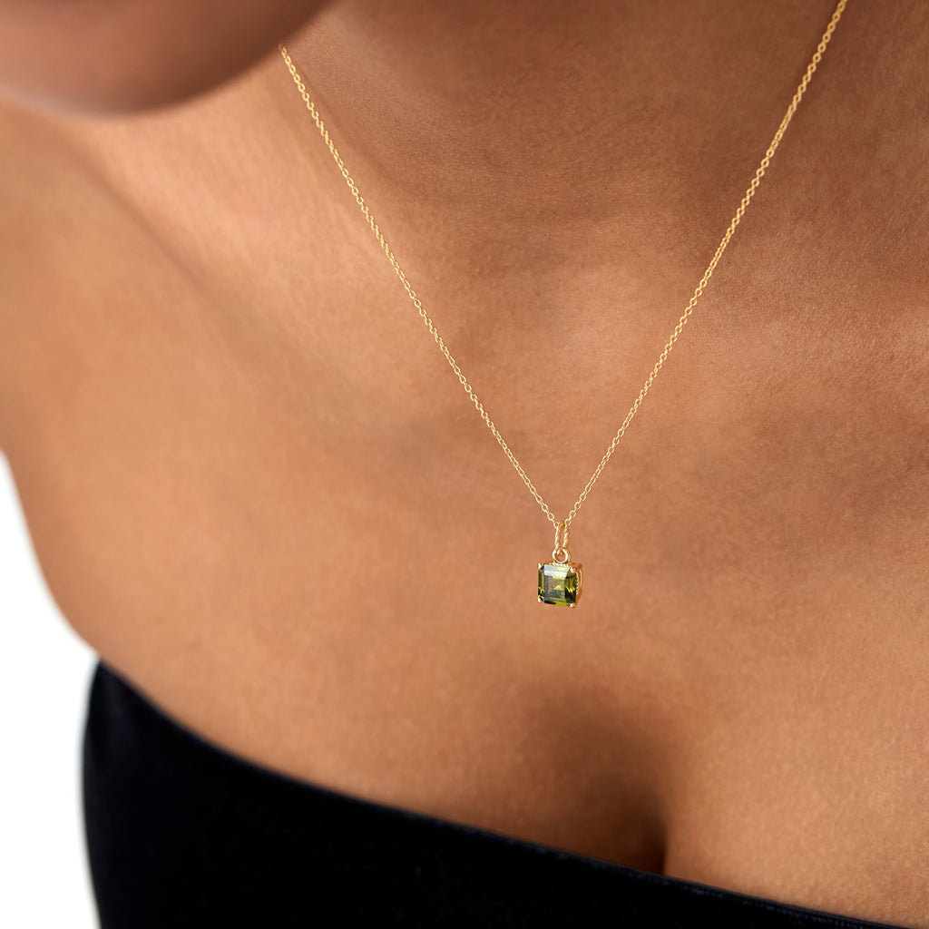 Cushion Cut Peridot Solitaire Necklace