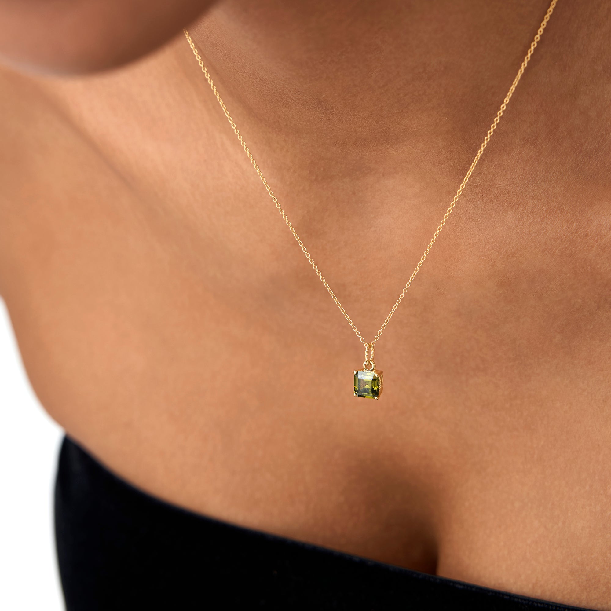 Cushion Cut Peridot Solitaire Necklace