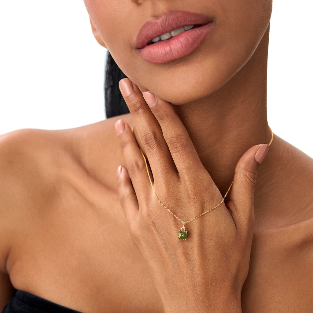 Cushion Cut Peridot Solitaire Necklace